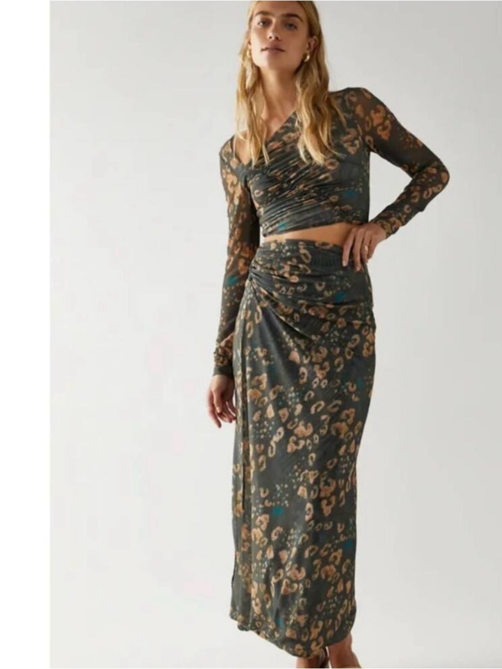 Free People Supernova Skirt Top Set in Mesh Animal Print - Green